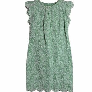 Loft 6 Floral Eyelet Mint Lace Flutter Sleeve Cottagecore Preppy Shift Dress